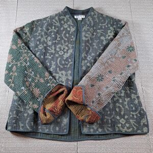 April Cornell Quilted Jacket All Over Stitched Open Front Boho Hippie Womens L